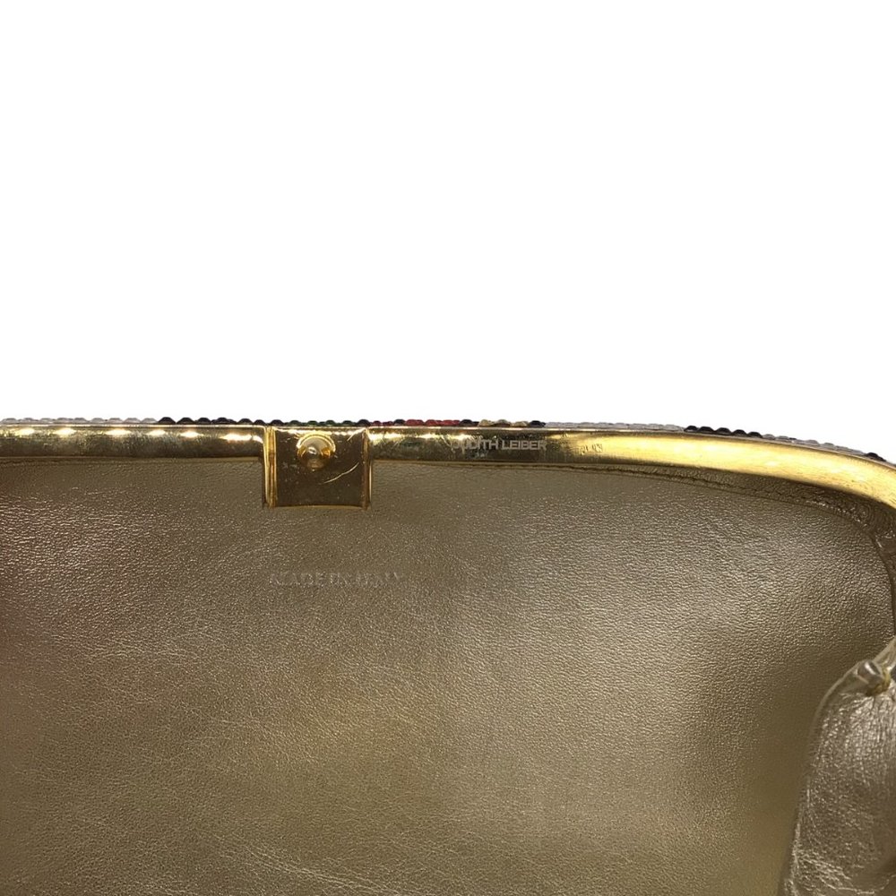 JUDITH LEIBER MULTICOLORED CRYSTAL EMBELLISHED LEAF DESIGN EVENING CLUTCH BAG - Picture 7 of 8
